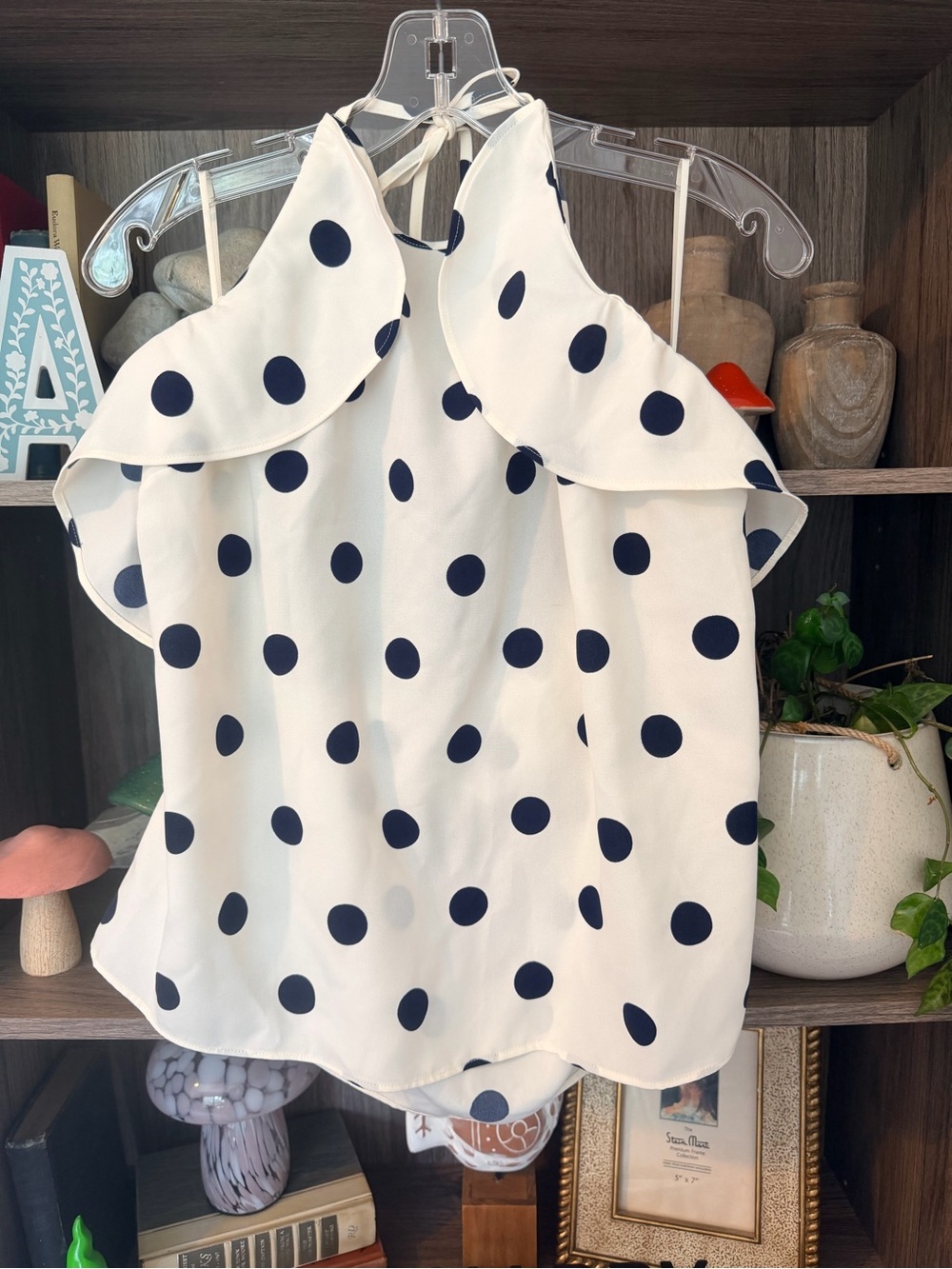 J. Crew White Halter Polka Dot Ruffle Camisole